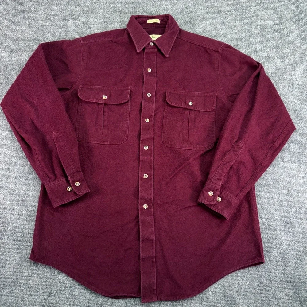 Vintage St Johns Bay Shirt Mens Large Tall LT Burgundy Chamois Flannel Button Up